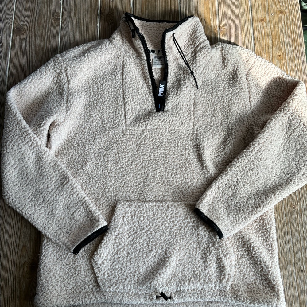 Victoria's Secret Pink Sherpa Fleece 1/4 zip pullover sweatshirt